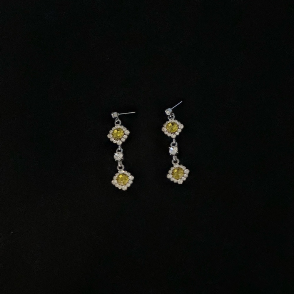 Aura Citrine and CZ yellow crystal flower drop earrings